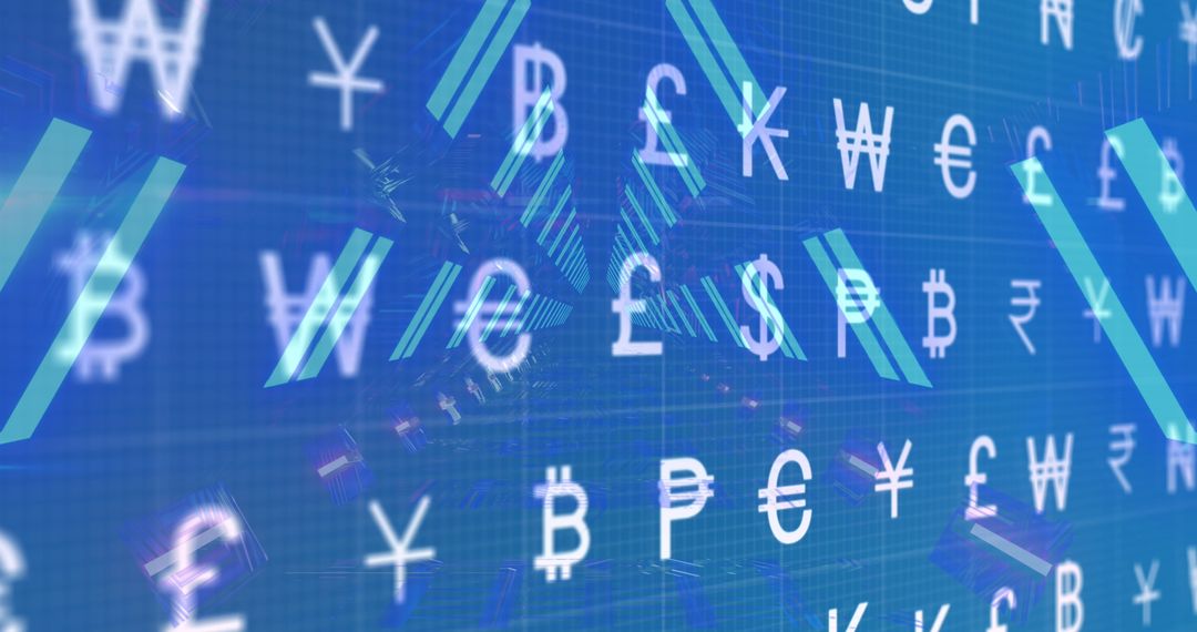 Digital Currency Symbols with Futuristic Neon Tunnel