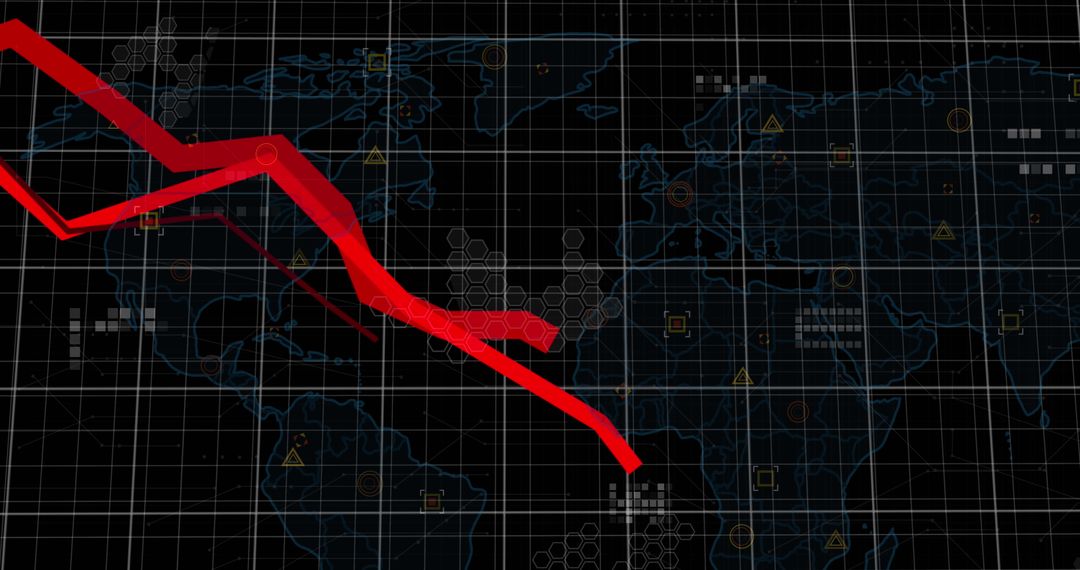 Global Financial Downturn Over Map with Red Graph Line