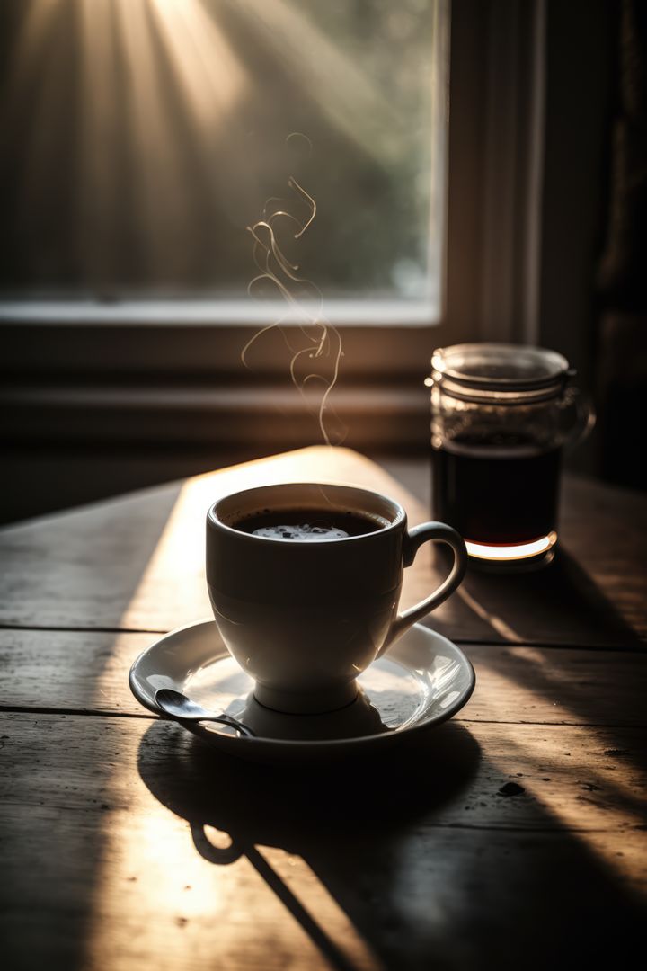 Morning Light Shining on Hot Cup of Coffee - Free Images, Stock Photos and Pictures on Pikwizard.com