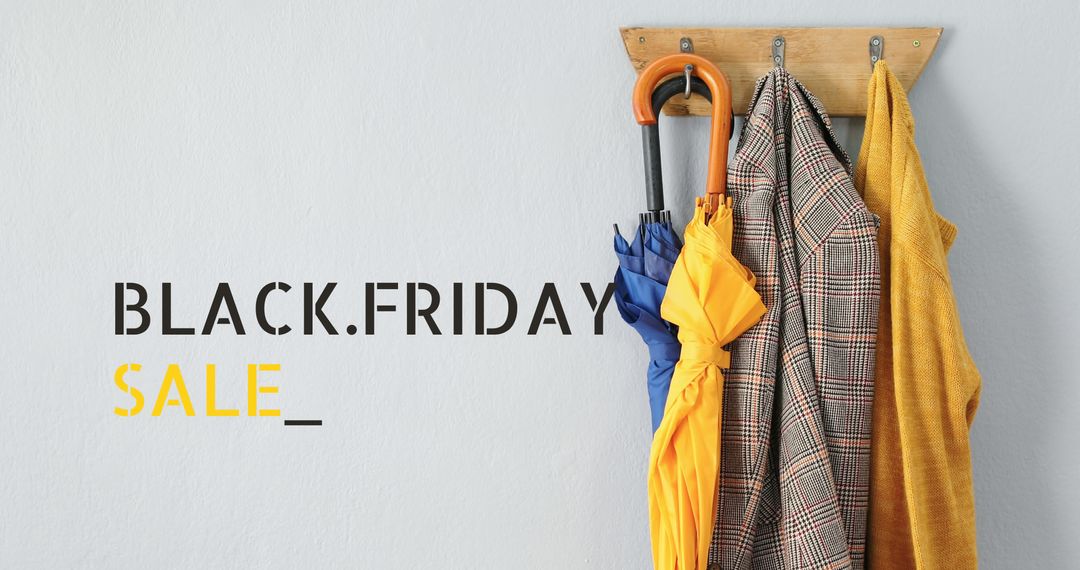 Black Friday Sale Concept with Coats and Umbrellas