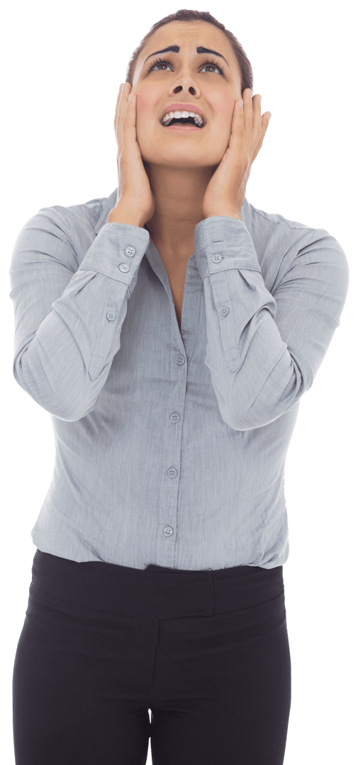 Distressed Hispanic Businesswoman Overlooking Challenges Transparent Background