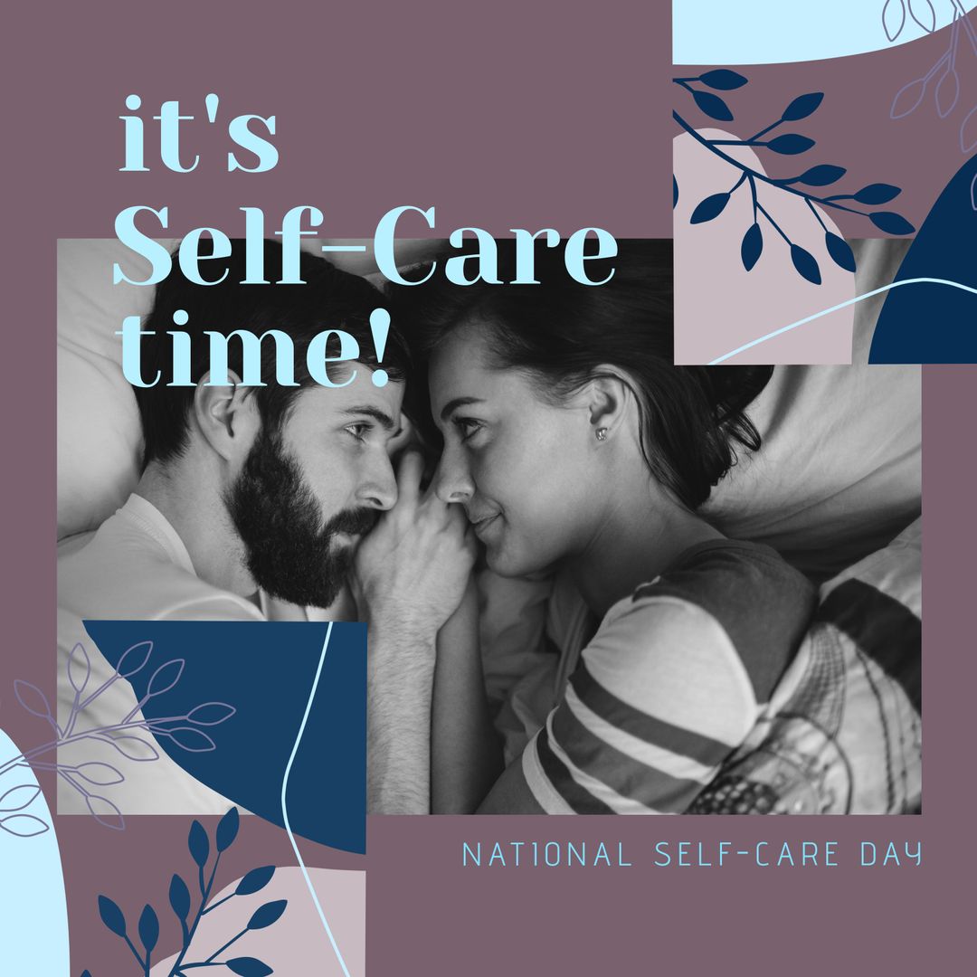 Couple Embracing Self-Care Time in Bed for National Self-Care Day - Download Free Stock Templates Pikwizard.com