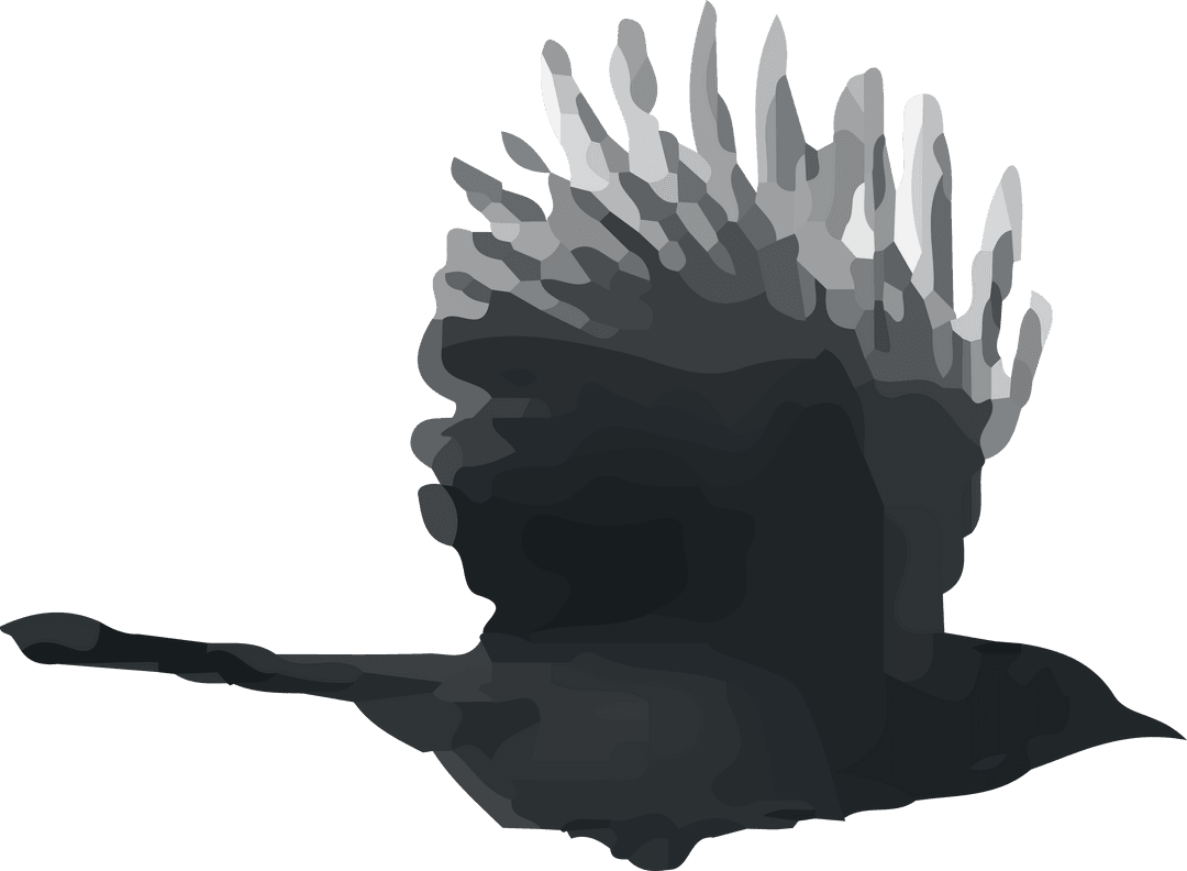 Monochrome Crow in Flight on Transparent Background