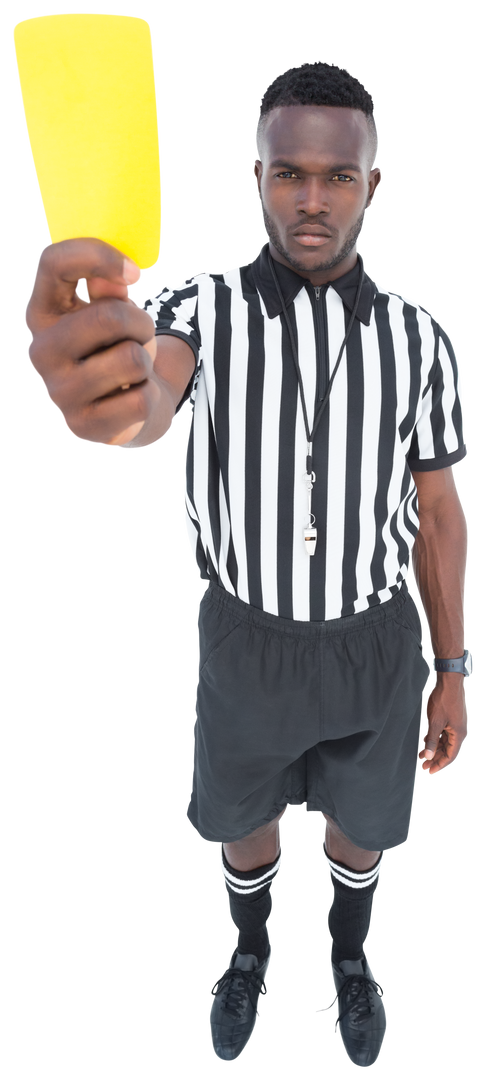 Transparent full length portrait of referee holding yellow card showing authority - Download Free Stock Images Pikwizard.com