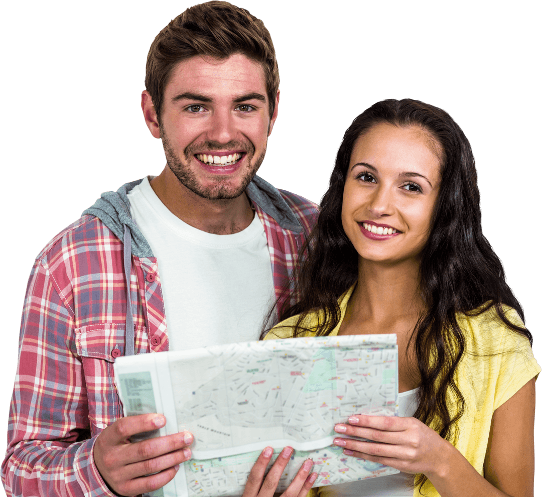 Transparent Couple Exploring with Map and Smiling - Download Free Stock Images Pikwizard.com