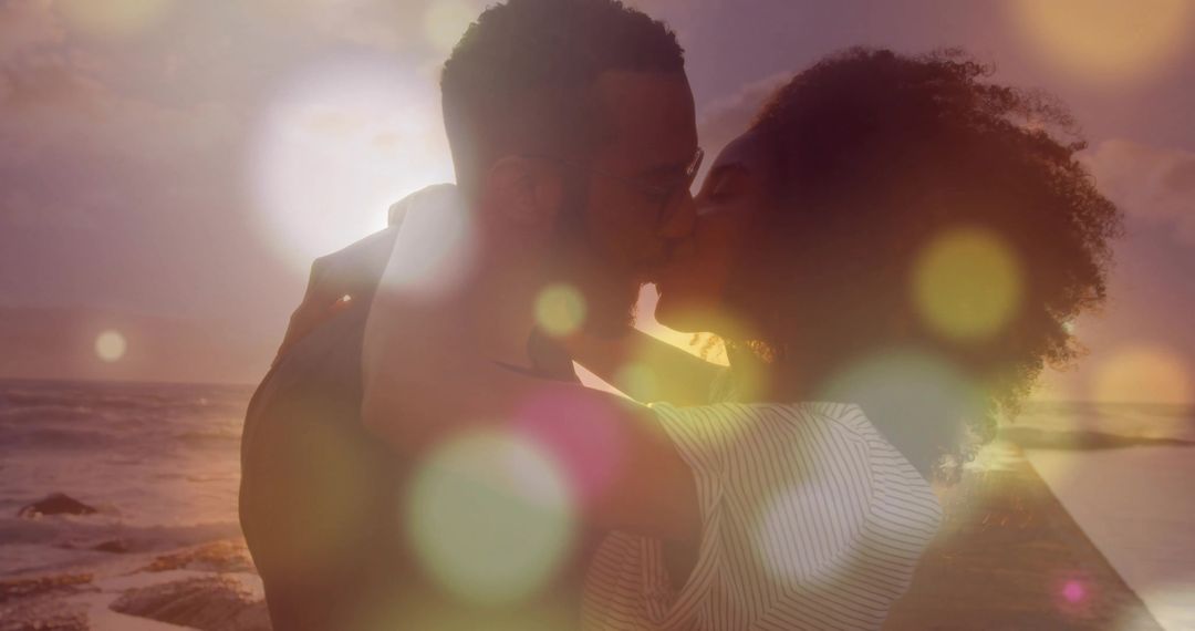 Romantic Couple Kissing at Sunset on Pier