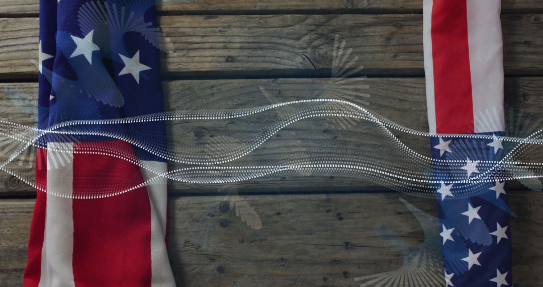 Dual American Flags with Rustic Wooden Background