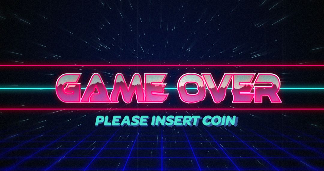Retro Game Over Neon Design with Glitch Effect