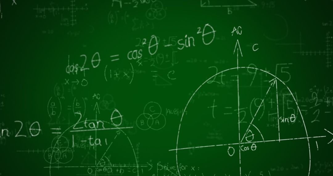 Complex Mathematical Formulae on Green Chalkboard Background