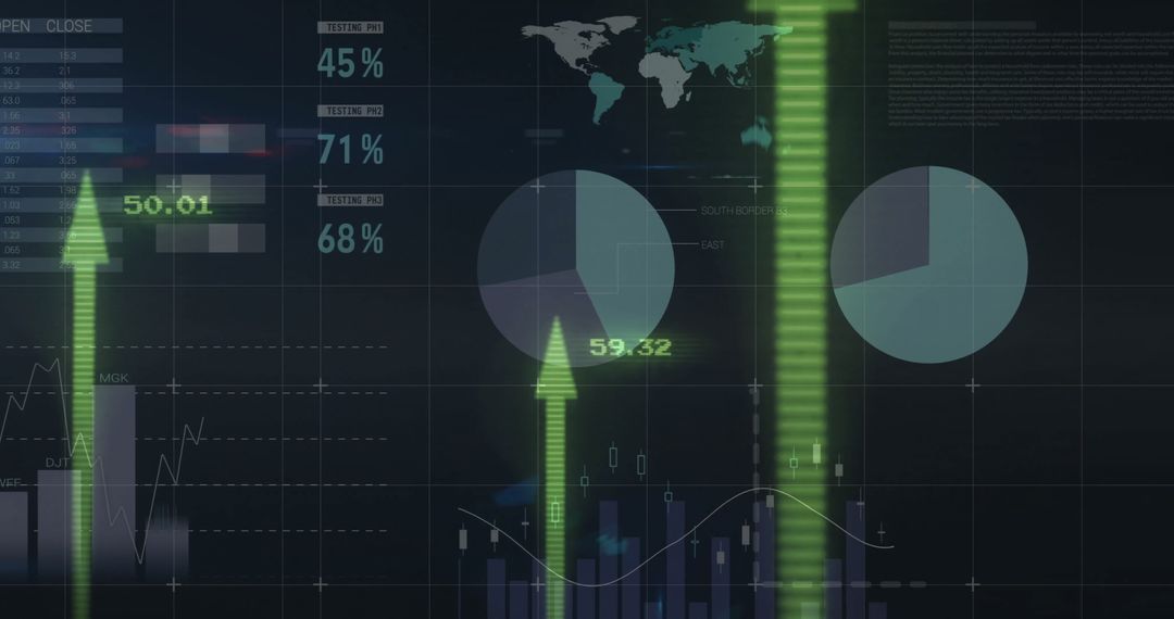 Futuristic Digital Analytics Dashboard with Growth Arrows