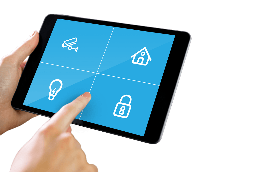 Transparent Tablet with Home Automation Interface Icons Displayed - Download Free Stock Images Pikwizard.com