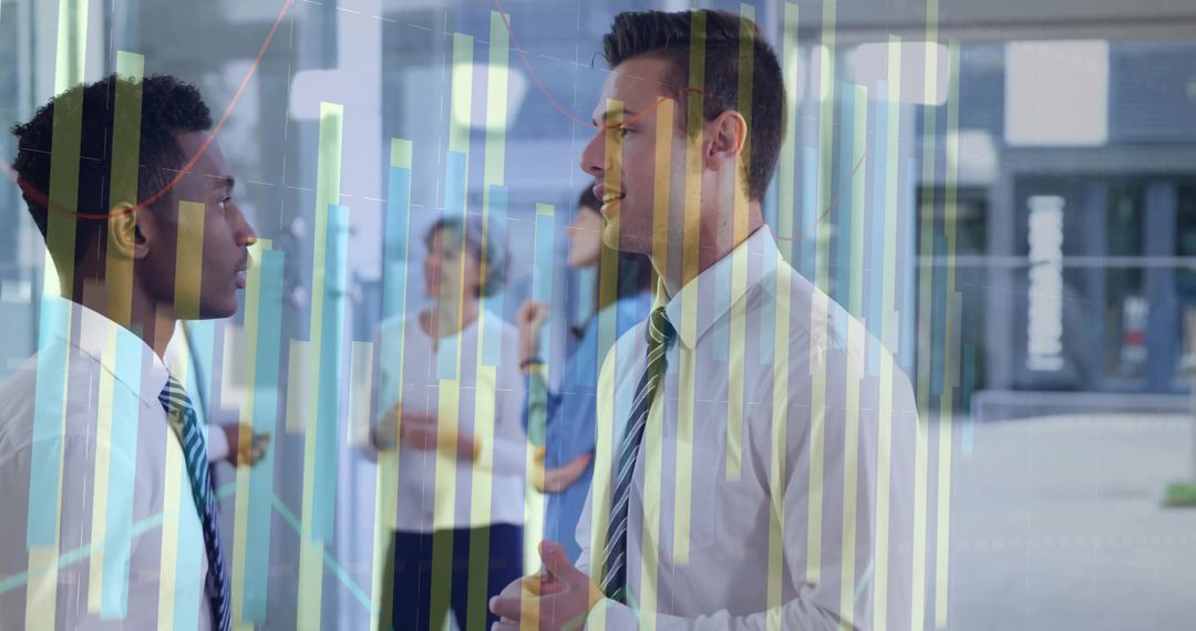 Two Business Professionals Analyzing Financial Chart Overlay in Modern Office