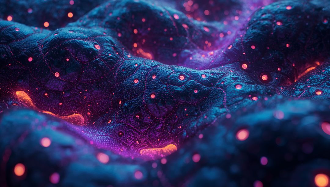 Glowing Neon Nodes in Futuristic Alien Landscape