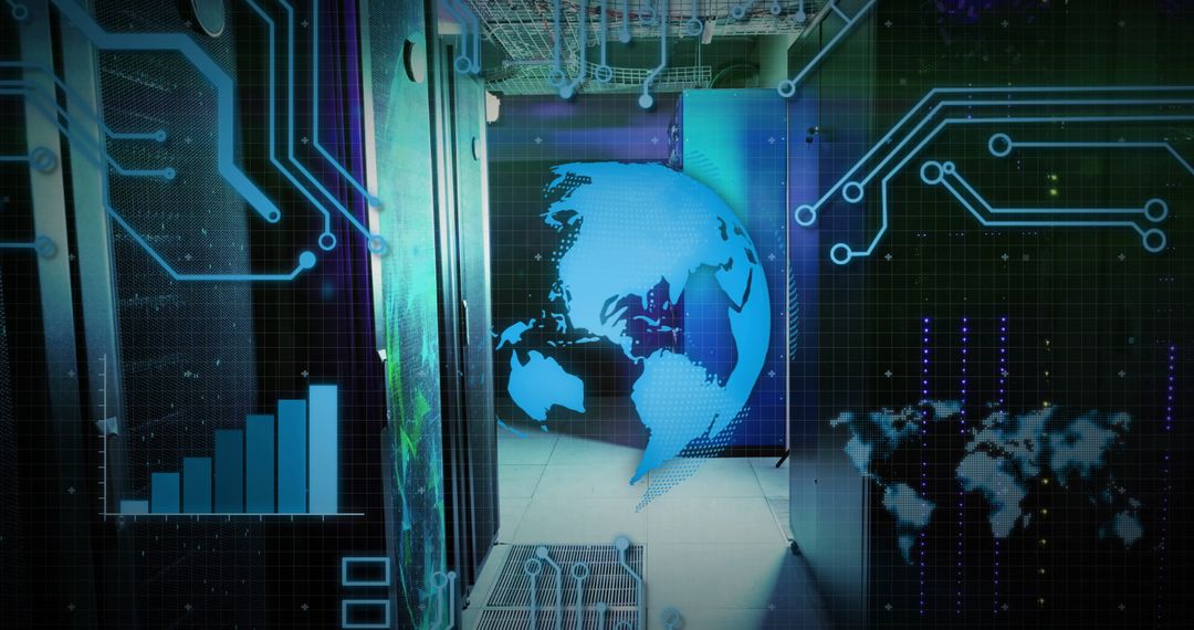 Global Technology and Data Processing Concept with Digital Interface