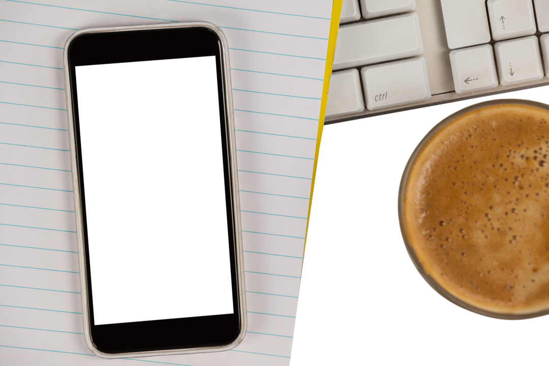 Transparent Smartphone Next to Coffee Cup on Lined Notebook - Download Free Stock Images Pikwizard.com