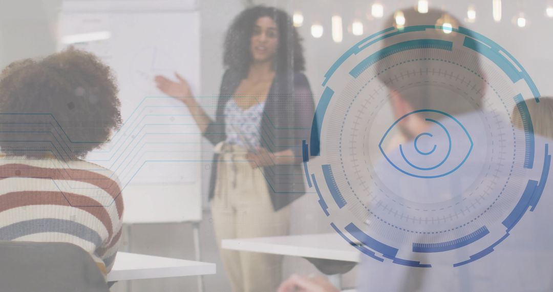 Professional Business Presentation with Technology Overlay