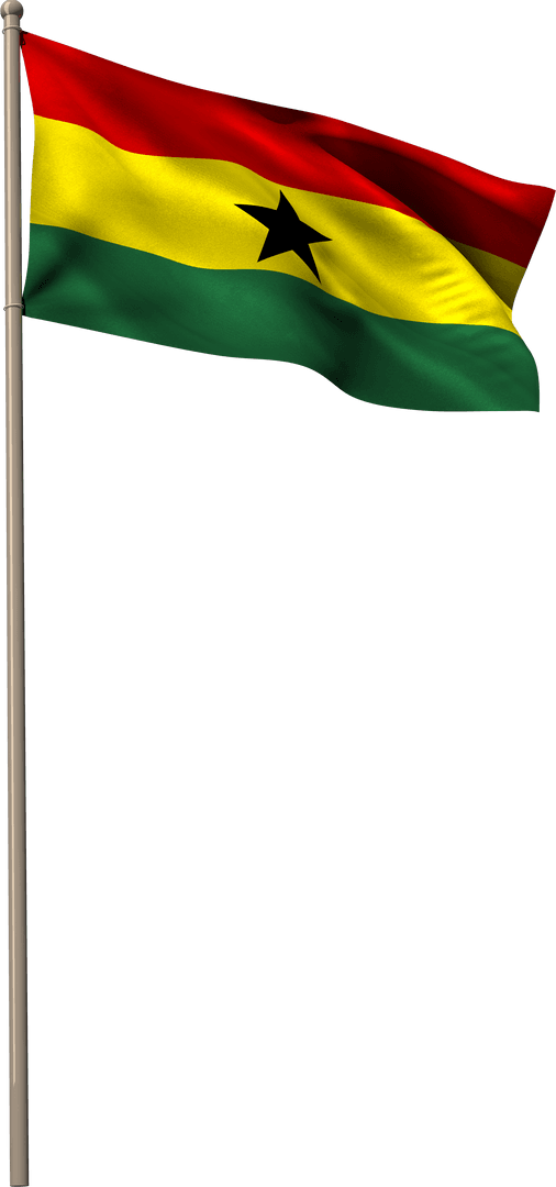 Ghana Flag on Transparent Background Waving in Breeze