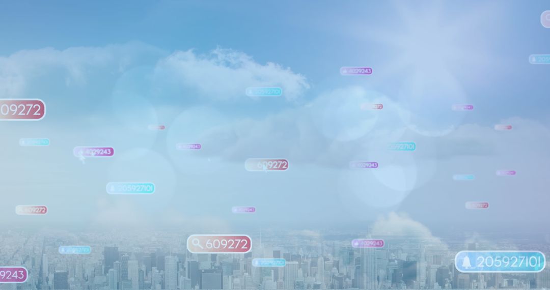 Floating Social Media Icons Over Urban Skyline