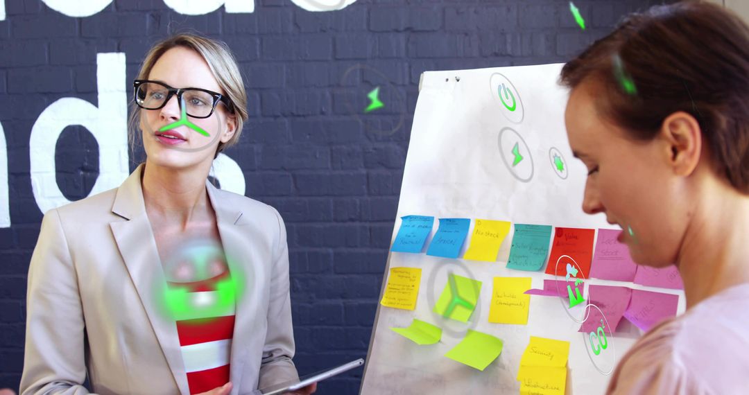 Creative Collaboration in Modern Office with Neon Overlays