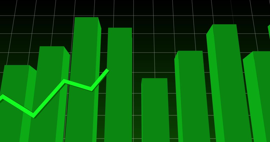 Rising Green Bar Graph with Digital Grid Background
