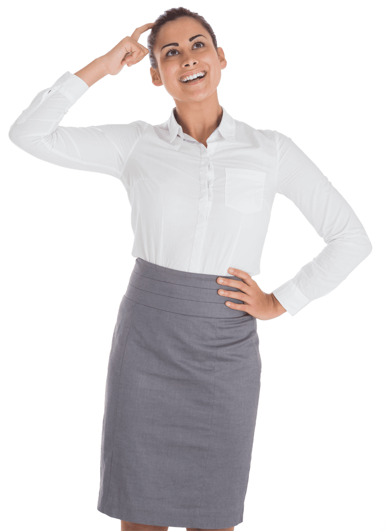 Smiling Biracial Businesswoman Finger on Head Transparent