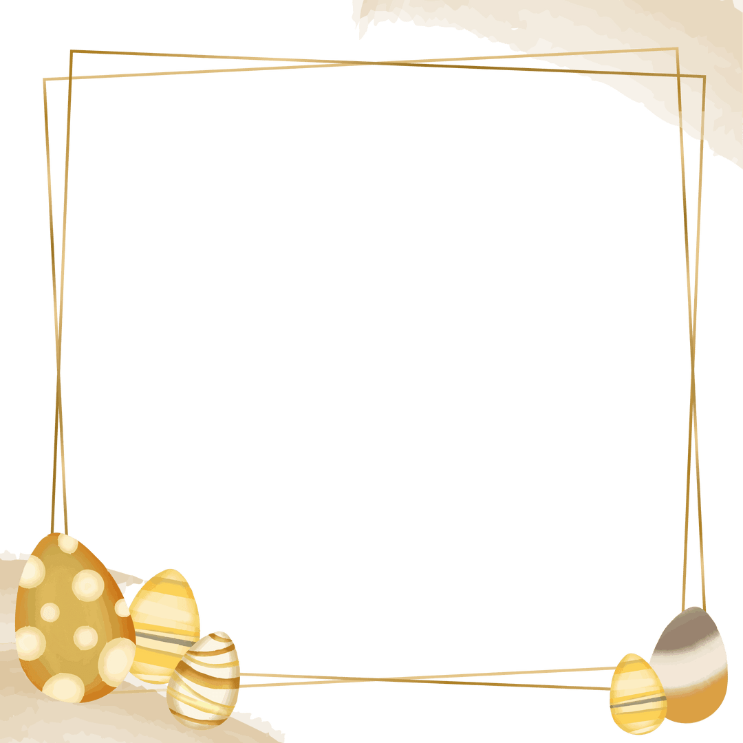 Elegant Gold Easter Frame with Decorated Eggs on Transparent Background