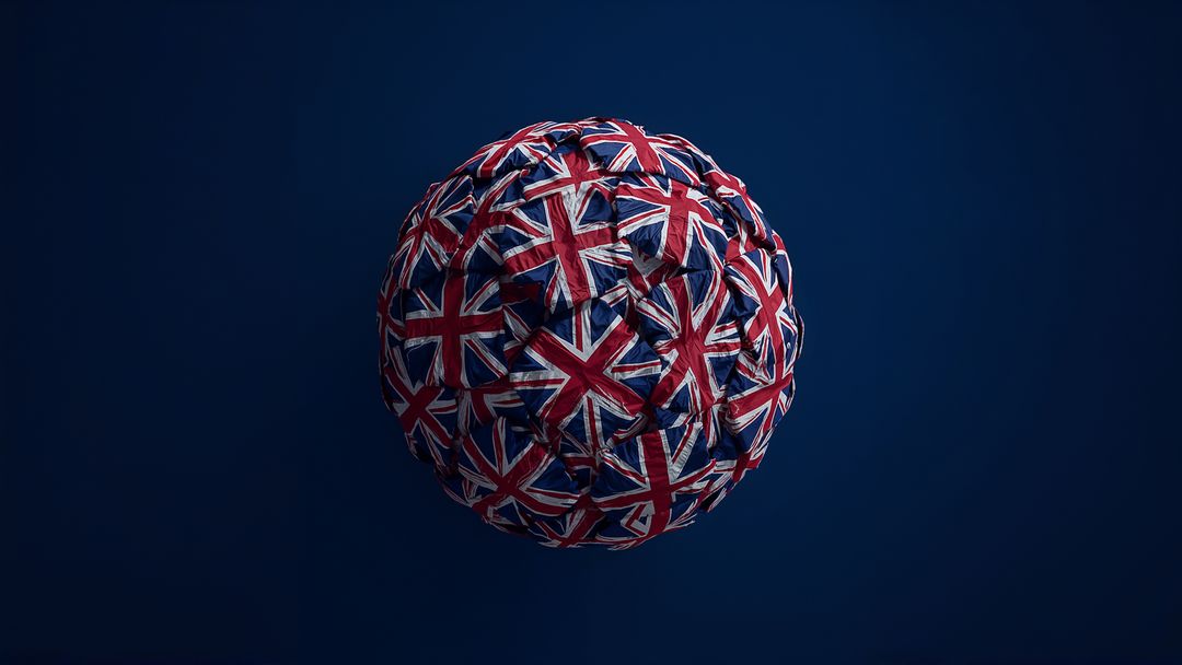 Floating sphere with british empire pattern on dark blue background