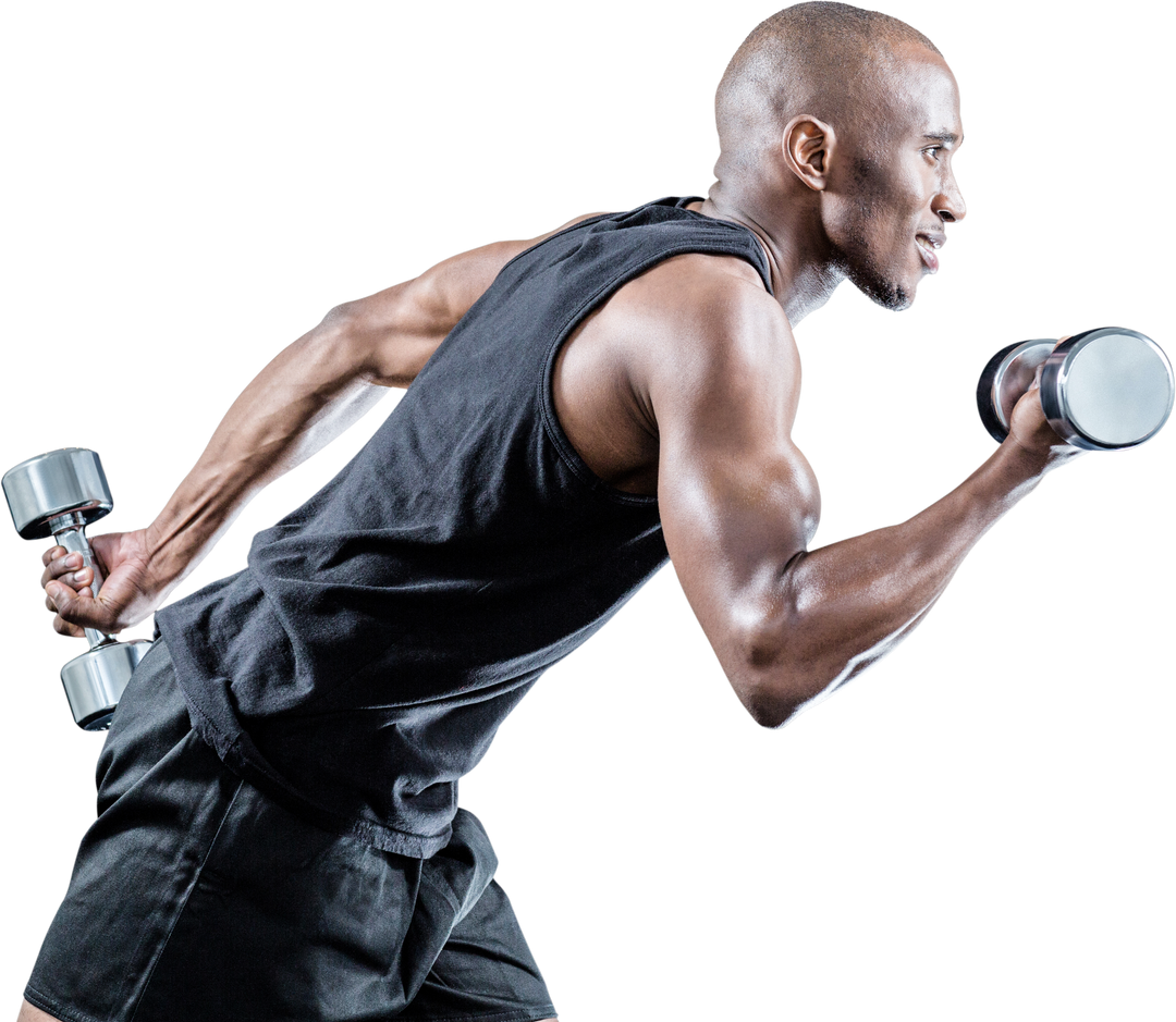 Athletic Man Running with Dumbbells against Transparent Background - Download Free Stock Images Pikwizard.com