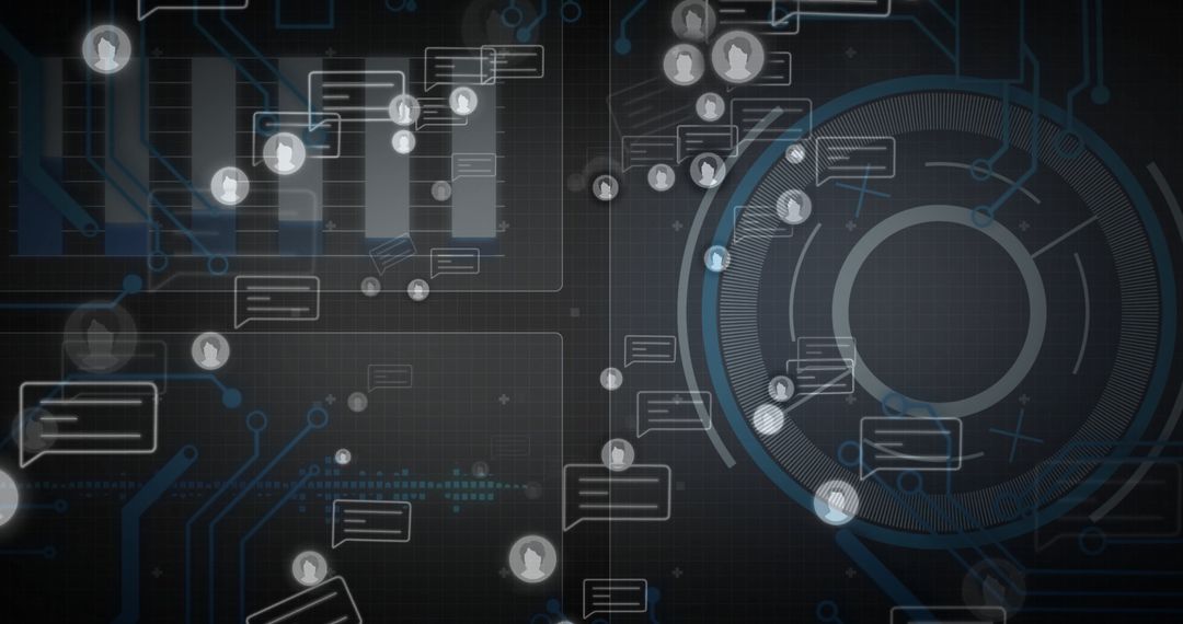 Futuristic Digital Interface with Circuit Lines and Message Bubbles