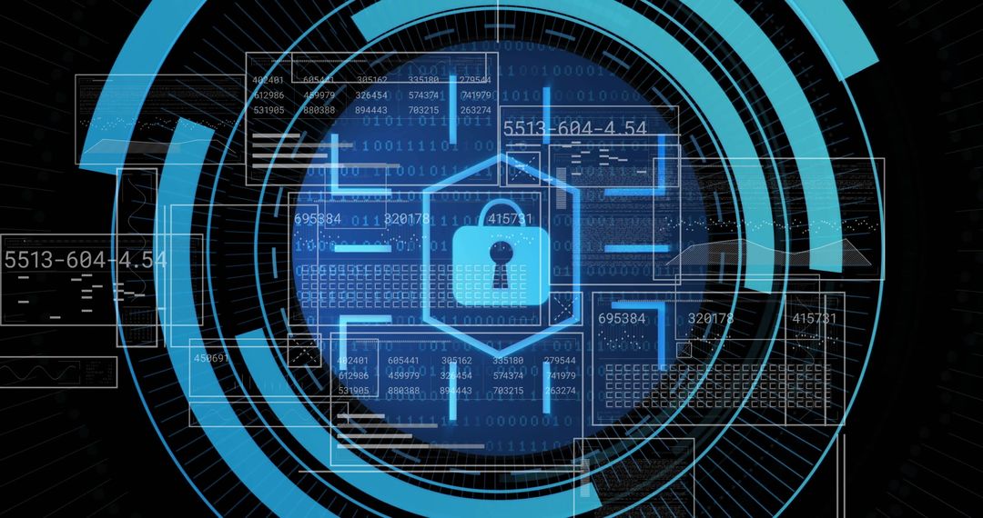 Digital Security Concept with Virtual Padlock and Futuristic Technology Elements