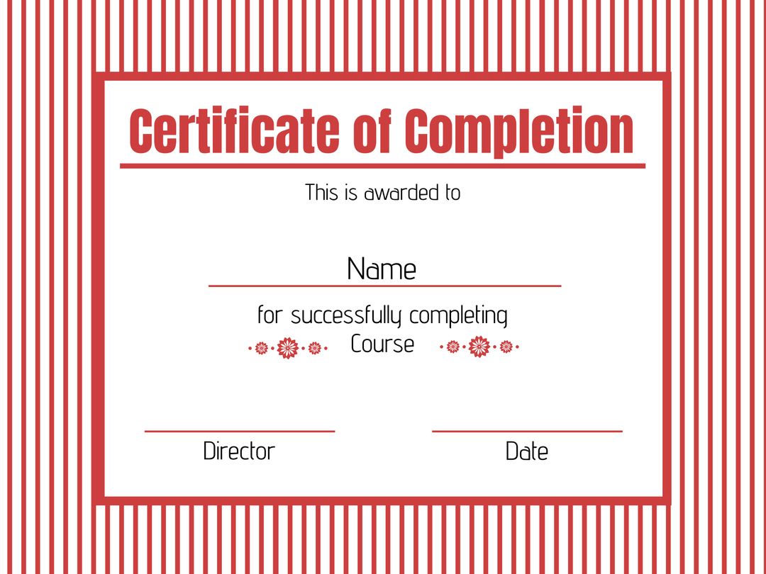 Elegant Red and White Certificate of Completion Template - Download Free Stock Templates Pikwizard.com