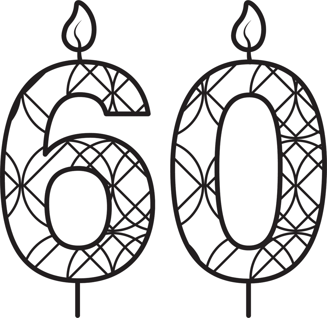 Number 60 Candle Illustration on Transparent Background