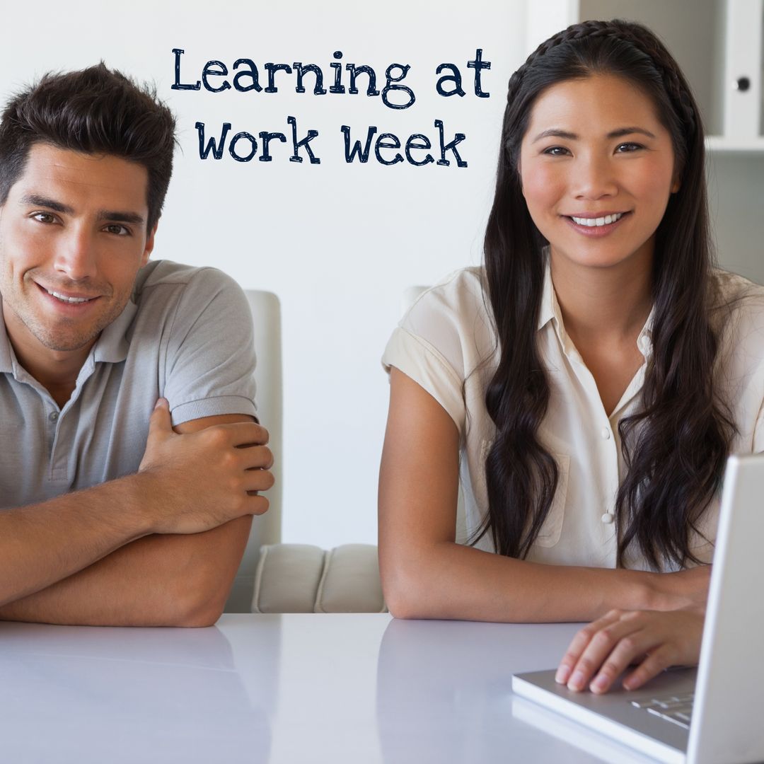Smiling Colleagues in Office Promoting Learning at Work Week - Download Free Stock Templates Pikwizard.com