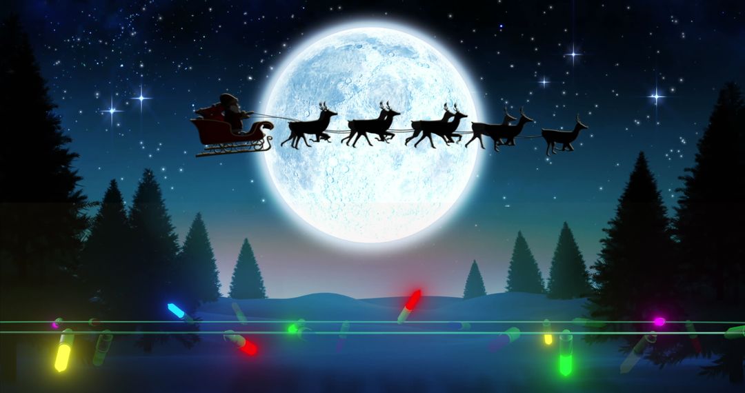 Santa in Sleigh Silhouette Soaring Across a Full Moon - Free Images, Stock Photos and Pictures on Pikwizard.com