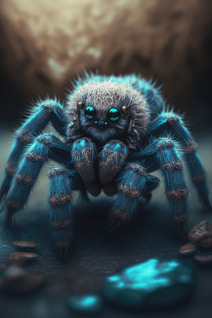 Cute blue spider on blurred background created using generative ai technology - Free Images, Stock Photos and Pictures on Pikwizard.com
