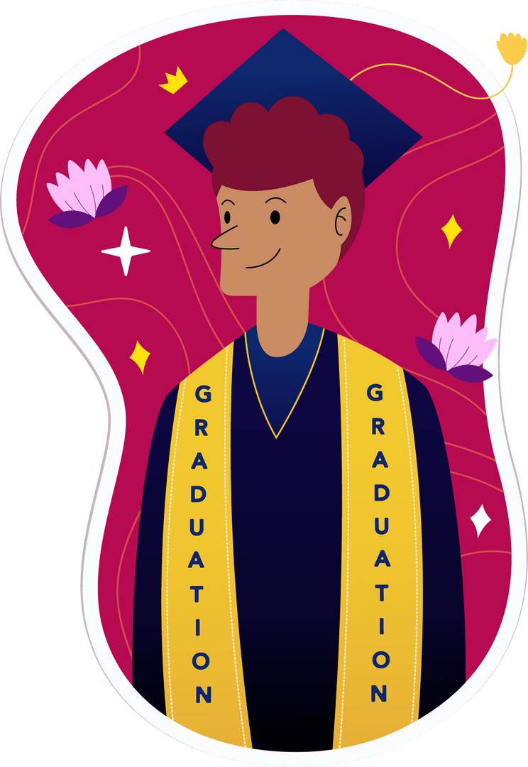 Flat Graduate Icon in Cap and Gown on Transparent Background