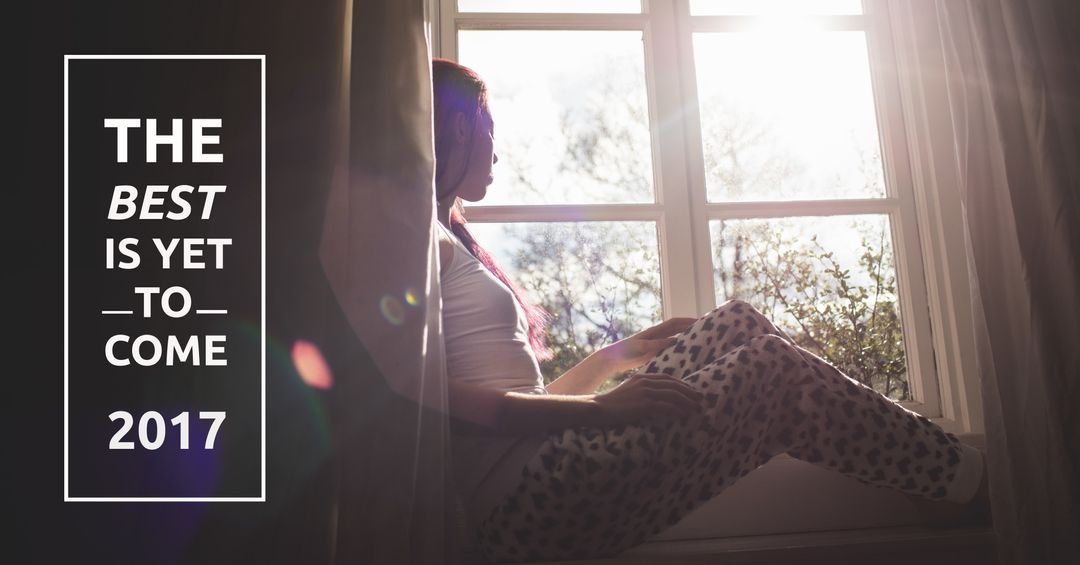 Silhouette Woman in Sunshine with Motivational Text