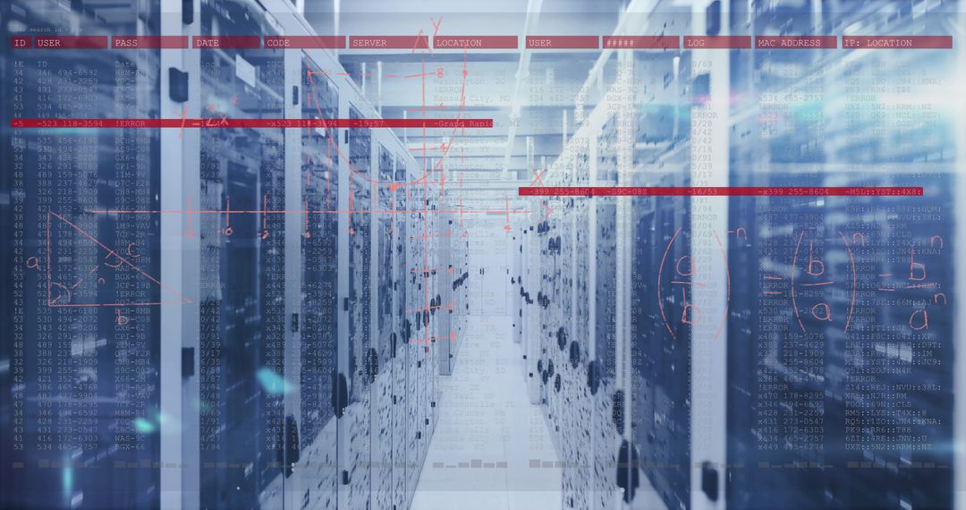 Digital Interface Overlay on High-Tech Server Room