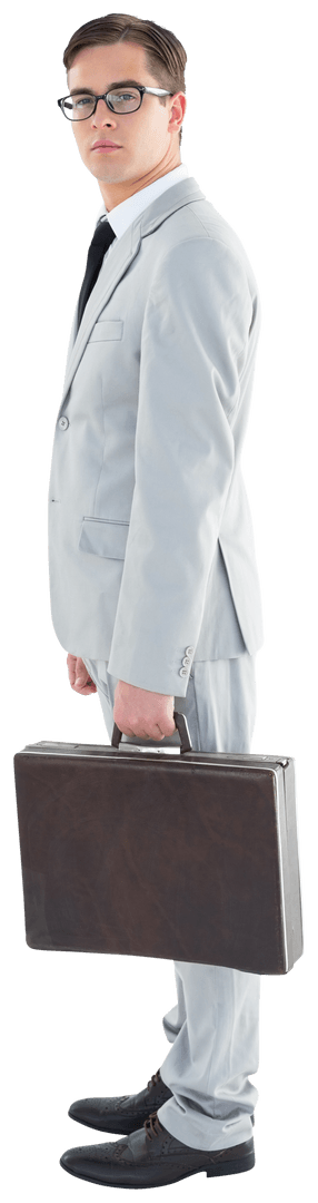Transparent Image of Geeky Businessman with Briefcase