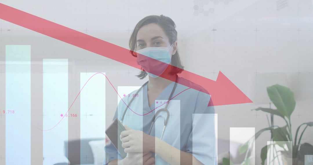Nurse Analyzing Healthcare Trends with Graph Showing Downward Trend