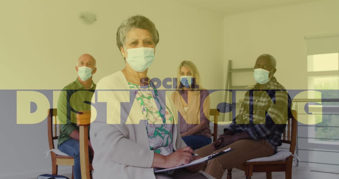 Senior Group Practicing Social Distancing with Masks