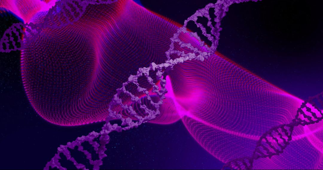 Colorful DNA Strand with Abstract Digital Waves