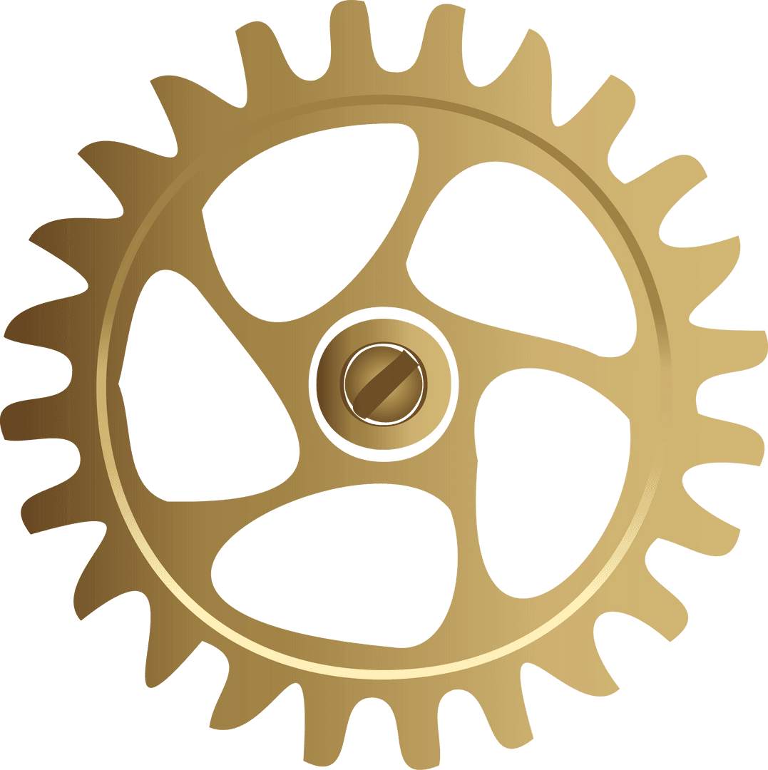 Gold Gear with Toothed Rim on Transparent Background