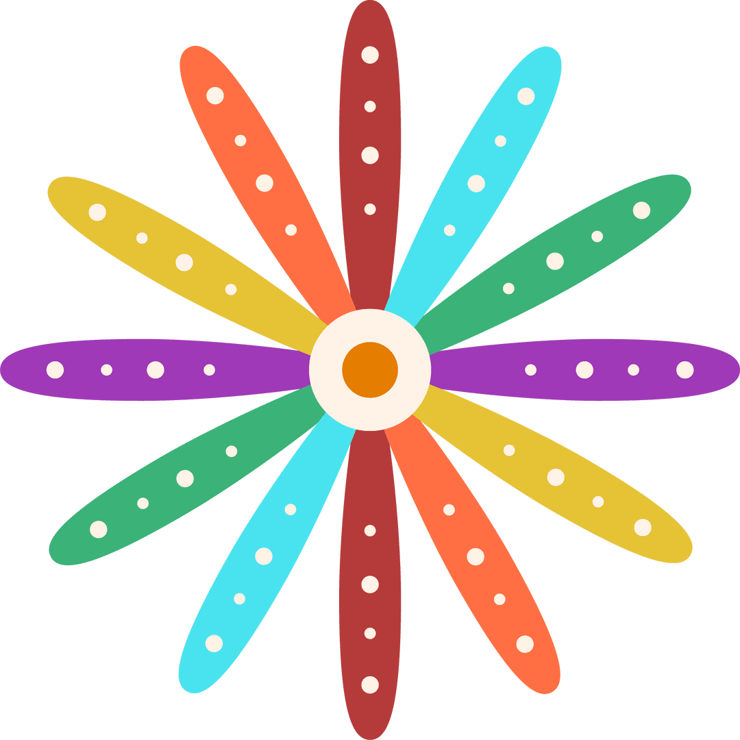 Colorful Geometric Daisy with Dotted Petals on Transparent Background