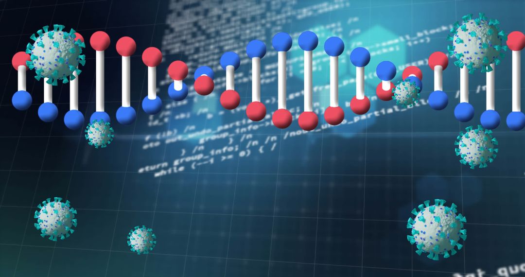 3D DNA Strand with Virus and Digital Interface Coding Background