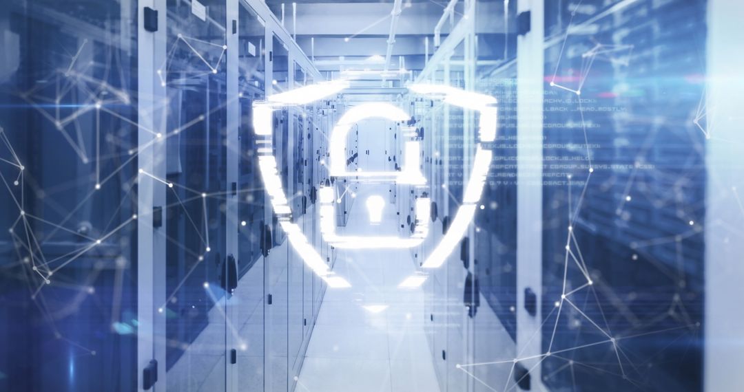 Cyber Security Concept with Lock on Data Center Background