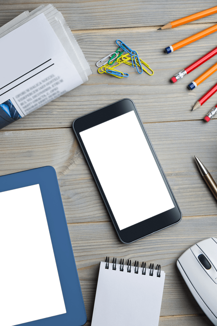 Transparent Workspace with Digital Tools Background