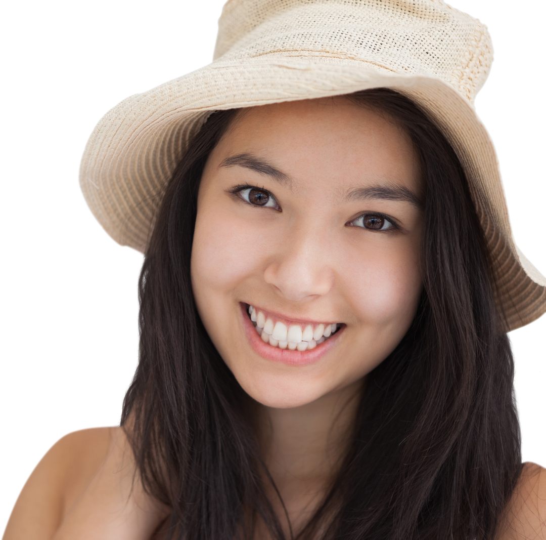 Smiling Woman Wearing Straw Hat on Transparent Background - Download Free Stock Images Pikwizard.com