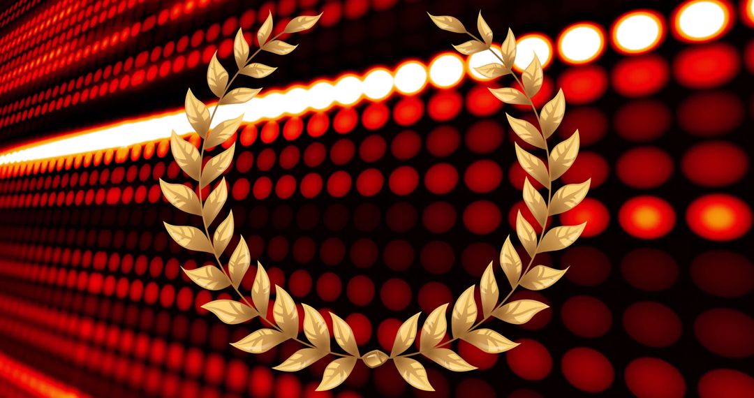 Golden Laurel Wreath with Red Light Pattern Background