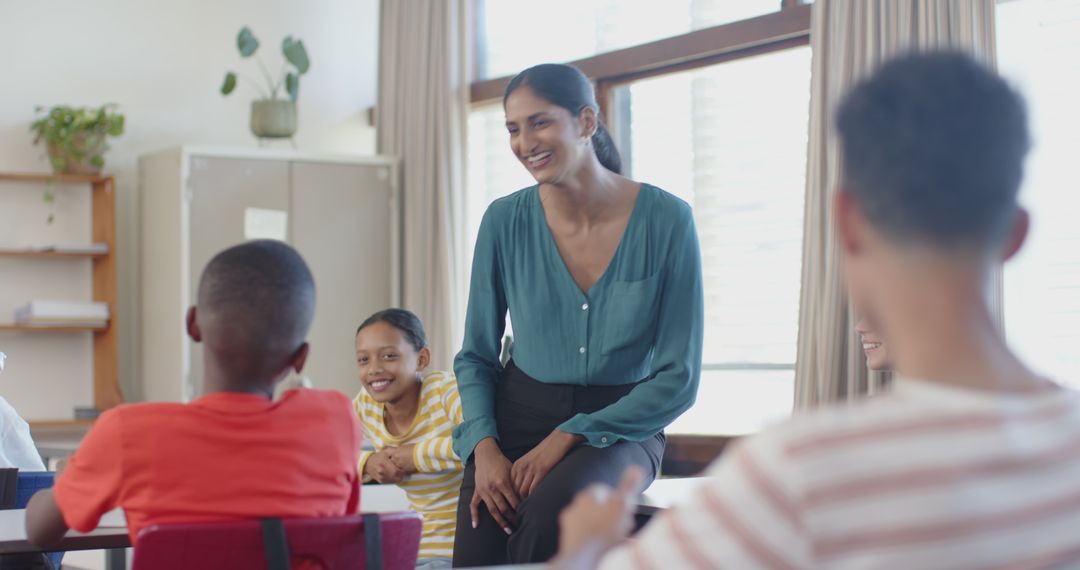 Teacher Engaging with Students in Interactive Classroom Discussion